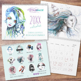 Feminina giriga originalillustrationer konstnärer kalender