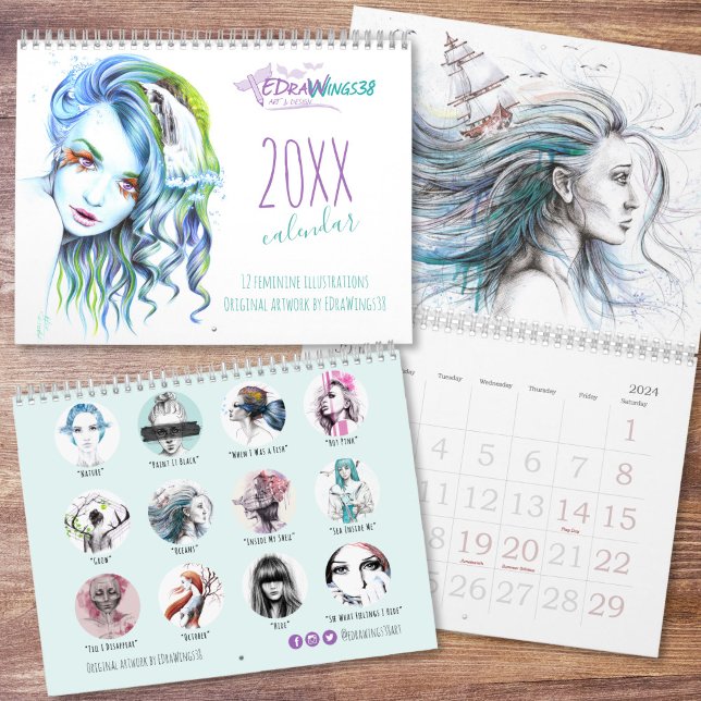 Feminina giriga originalillustrationer konstnärer kalender (Skapare uppladdad)