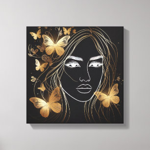Feminina Guld Fjäril Slöja Svart Canvas Design
