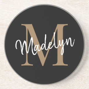 Feminine Black Guld Monogram Script Elegant Modern Underlägg