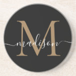 Feminine Black Guld Monogram Script Elegant Modern Underlägg<br><div class="desc">Feminine Black Guld Monogram Script Elegant Modern Underlägg</div>