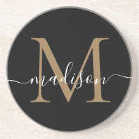 Feminine Black Guld Monogram Script Elegant Modern