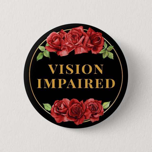Feminine Black Red Rose Floral Vision Impaired Knapp (Framsida)