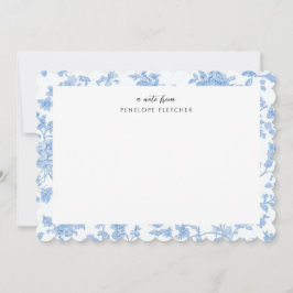 Feminine Blue Floral Toile de Jouy Scalloped Edge Anteckningskort