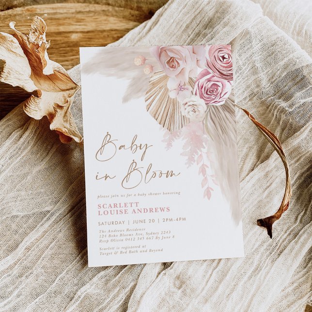 Feminine Boho Baby i Bloom Pampas Blommigt Shower Inbjudningar (Skapare uppladdad)