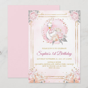 Feminine Boho Svan Princess Rosa  födelsedag Inbjudningar