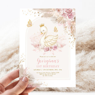 Feminine Boho Svan Princess Rosa födelsedag Inbjudningar