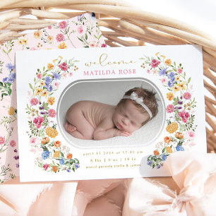 Feminine Boho WildblomGirl Birth-meddelande Inbjudningar