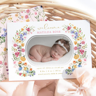 Feminine Boho WildblomGirl Birth-meddelande Inbjudningar