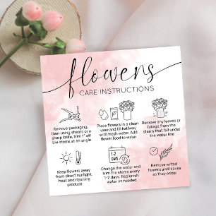 Feminine Bouquet Care Guide Florist Rosa Tack Fyrkantigt Visitkort