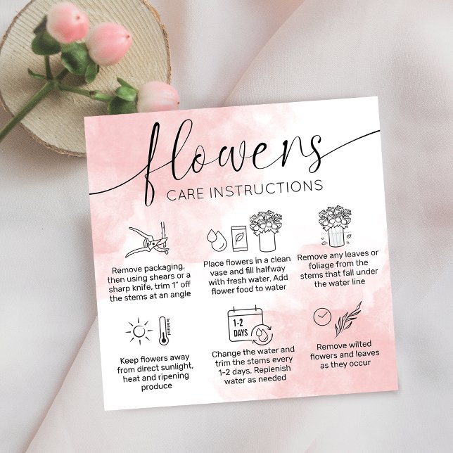 Feminine Bouquet Care Guide Florist Rosa Tack Fyrkantigt Visitkort (Skapare uppladdad)
