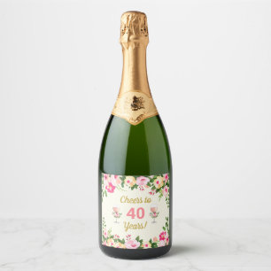 Feminine Cheers Birthday Champage Flaska-etikett