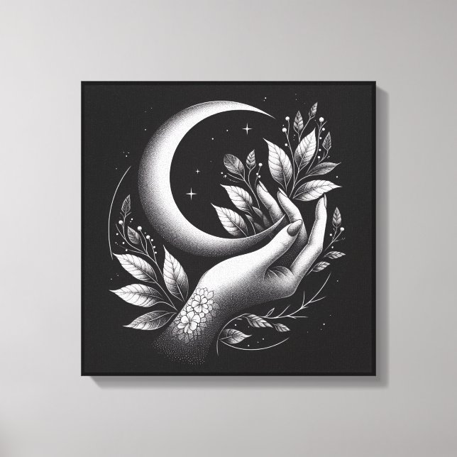 Feminine Crescent Moon Botanical Minimal Canvastryck (Framsida)