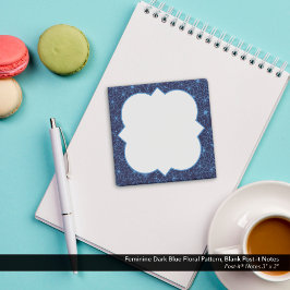 Feminine Dark Blue Floral Pattern, Blank Post-it Block