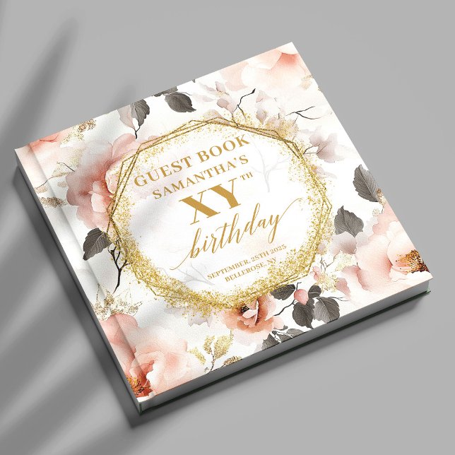 Feminine Dusty Rosa Ivory Guld Birthday Guest Bok (Feminine Dusty Pink Ivory Gold Birthday Guest Book

)