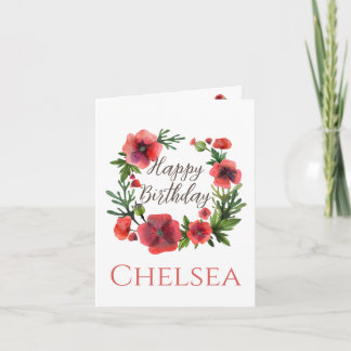 Feminine Floral Poppy Birthday Card For Her Kort