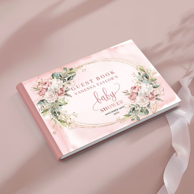 Feminine Floral Rose Gold Greenery Guest Book Gästböcker (Feminine Floral Rose Gold Greenery Guest Book)