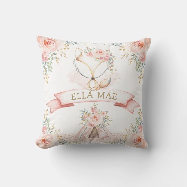Feminine Fox  Blommigt Boho Woodland Nursery Kudde (Framsida)