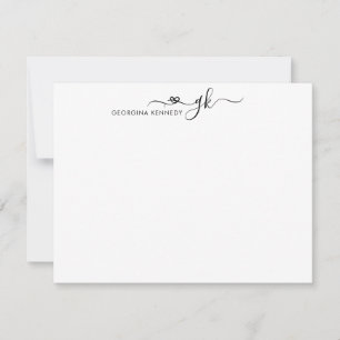 Feminine Girly Heart-skript 2 Monogram Initial Anteckningskort