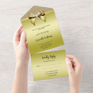 Feminine Guld Gem Bow & Glitter Birthday