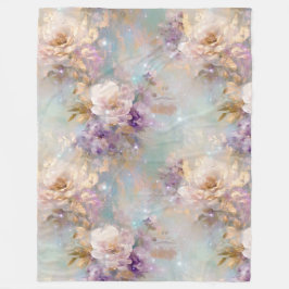 Feminine Guld Lila White Flowers Fleecefilt