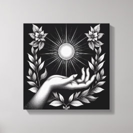 Feminine Hand Holding Radiant Sun Illustration Canvastryck