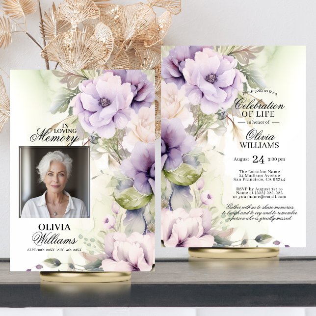 Feminine Lavender Firande i Life | FOTO Inbjudningar (Feminine Lavender Celebration of Life  PHOTO Invitation)