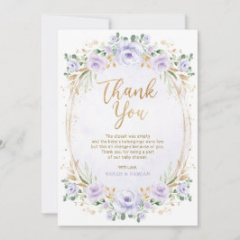 Feminine Lavender Guld Blommigt Flicka Shower Tack Kort