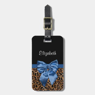 Feminine Leopard Skriv ut Eleganten Blue Bow and N Bagagebricka