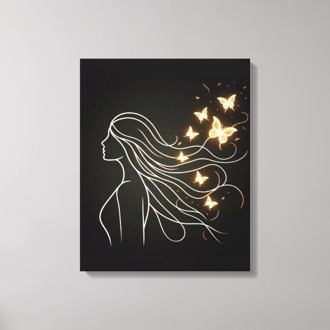 Feminine Line Art with Golden Butterflies Canvas (Framsida)