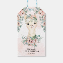 Feminine Llama  Rosa Blommigt Greenery Birthday Presentetikett