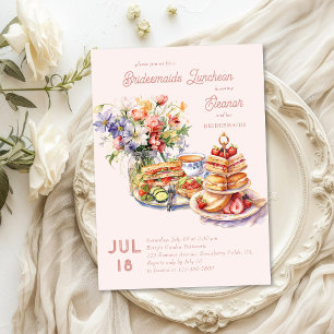 Feminine Lunch Tea Flowers Bridesmaids Luncheon Inbjudningar