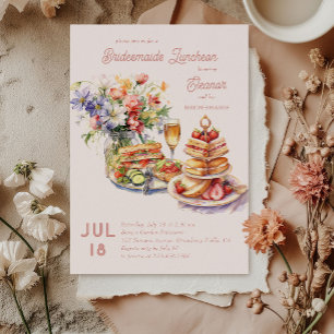 Feminine Lunch Vin Flowers Bridesmaids Luncheon Inbjudningar