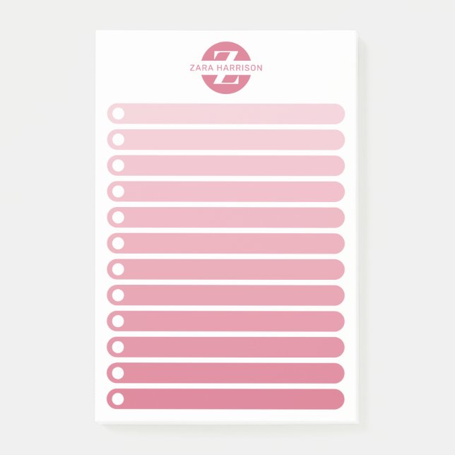 Feminine Pink Gradient Monogram To Do List Post-it Block (Framsida)