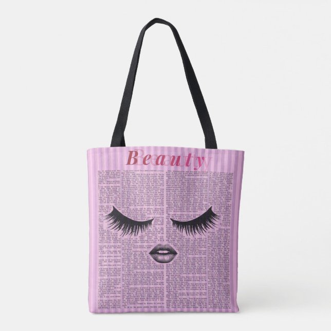 Feminine Pink Shoulder Tote with Lash Illustration Tygkasse (Baksida)
