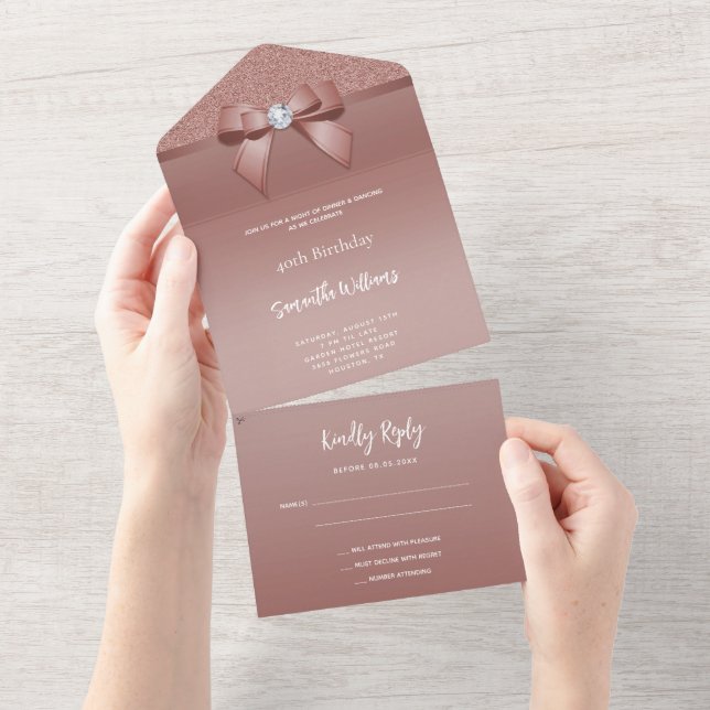 Feminine Ro Guld Gem Bow & Glitter Birthday (Avrivbar del)