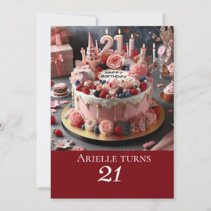 FEMININE ROSA BIRTHDAY CAKE, 21:a FIRANDE Inbjudningar