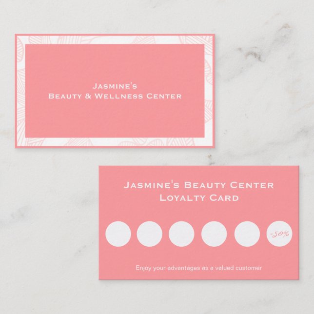 Feminine Rose Pink Beauty Center Loyalty Card Visitkort (Fram/baksida)