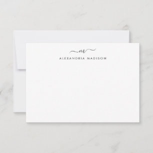 Feminine Script Monogram Modern Black Stationery Anteckningskort