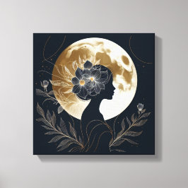 Feminine Silhouette with Golden Moon Elegance Canvastryck