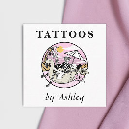 Feminine Skull Illustration Tattoo Artist Summer Fyrkantigt Visitkort