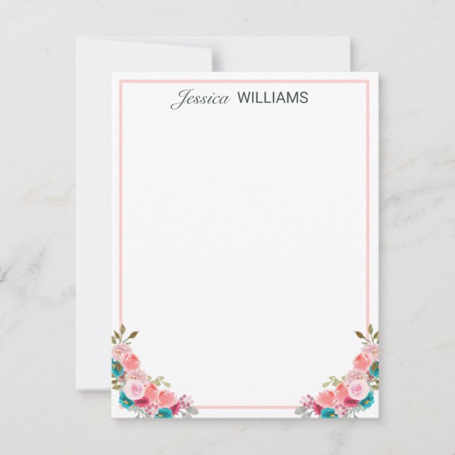 Feminine Tulip Blommigt Vattenfärgad Personlig Anteckningskort (Framsida)