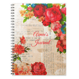 Feminine Watercolor Garden Flowers Journal Anteckningsbok