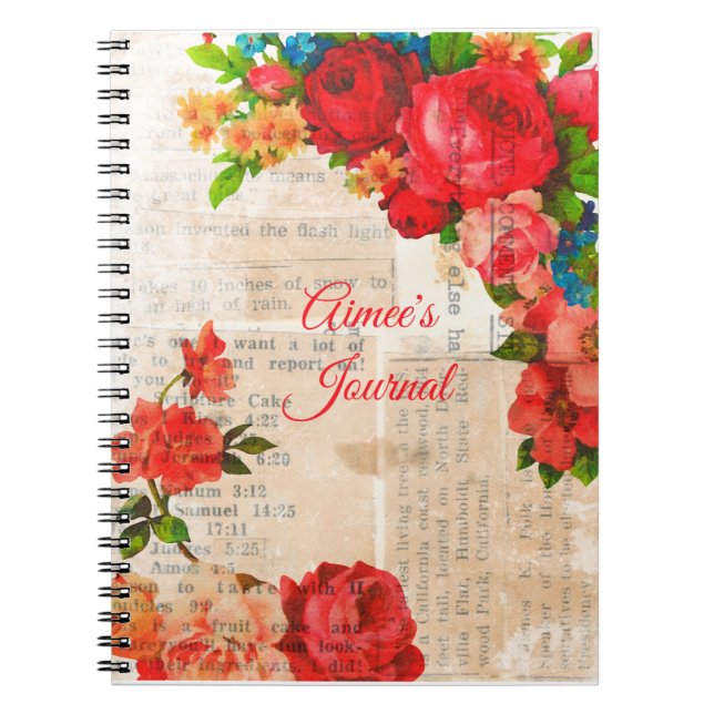 Feminine Watercolor Garden Flowers Journal Anteckningsbok (Framsidan)