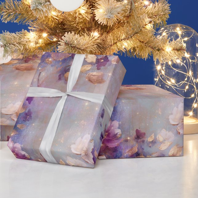 Feminine White Guld Lila blommor Presentpapper (Helgdagar)