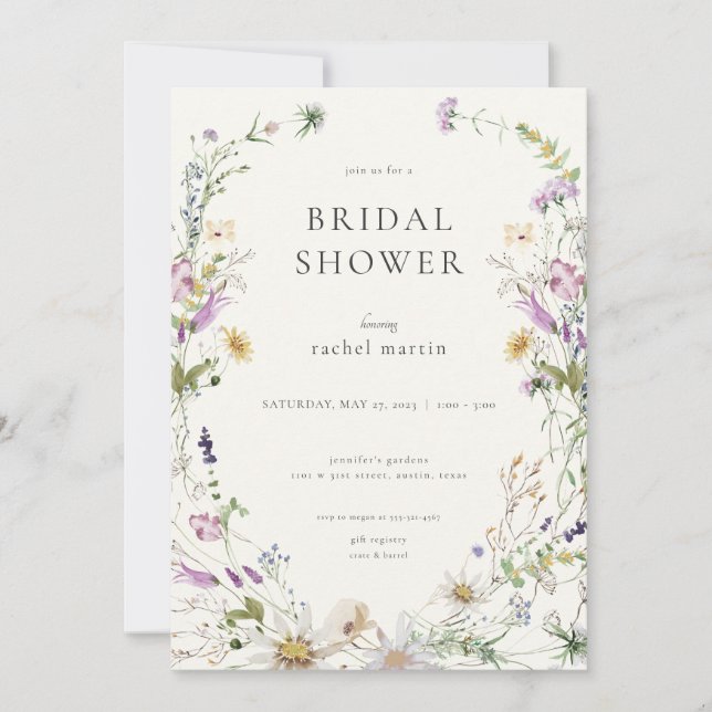 Feminine Wildblomma Inbjudningskort för möhippan (Framsida)
