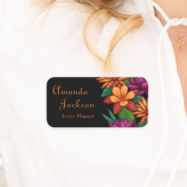 Femininfärgade blommor, svart Elegant Branded Namnbricka