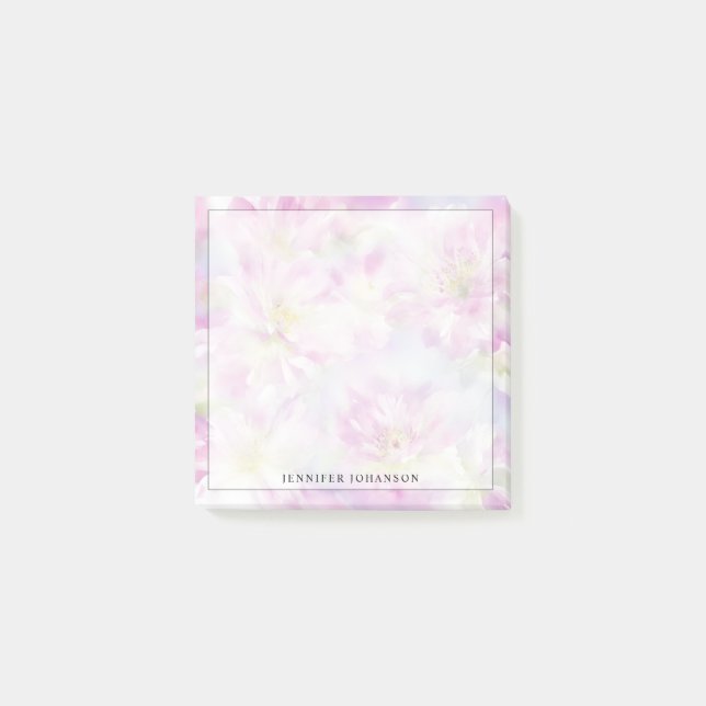 Feminint akvafärg rosa blommigt post-it block (Framsida)