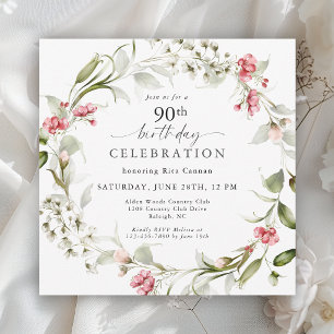 Feminint akvarell blomstermotiv 90-årsdag inbjudningar