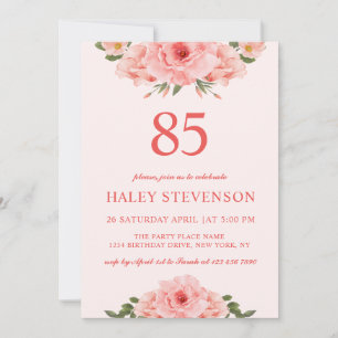 Feminint akvarell korall chic blommotiv 85-årsdag inbjudningar